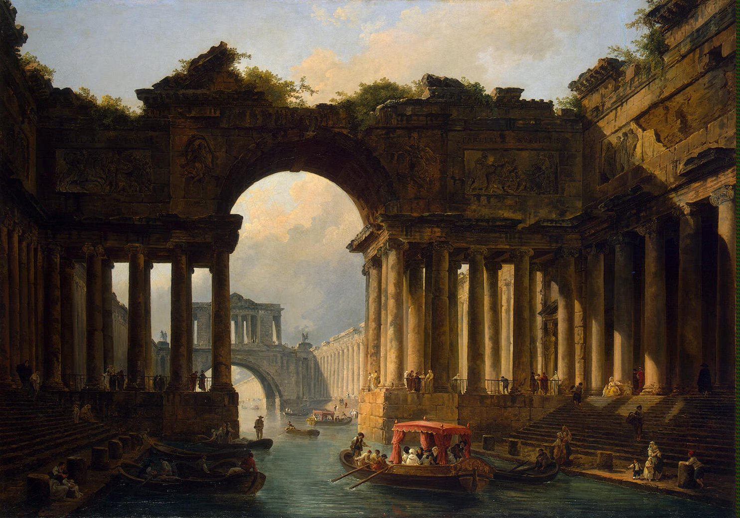 Architectural Landscape with a Canal Painting Hubert Robert Oil Paintings