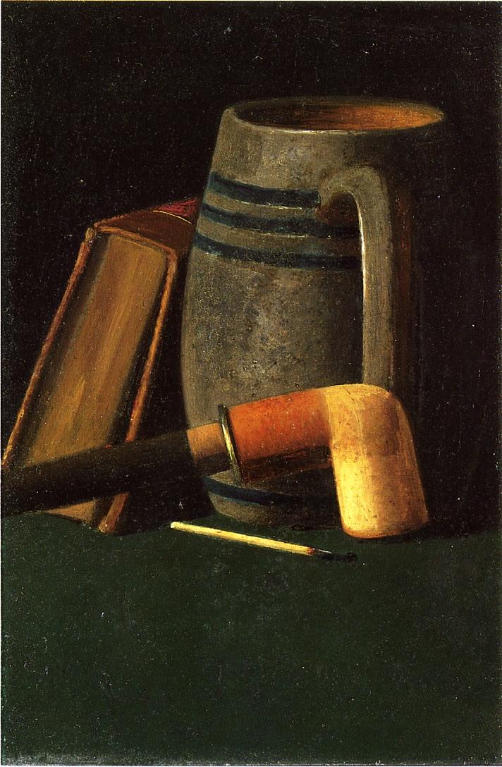 Book Mug Pipe and Match | John Frederick Peto | oil painting