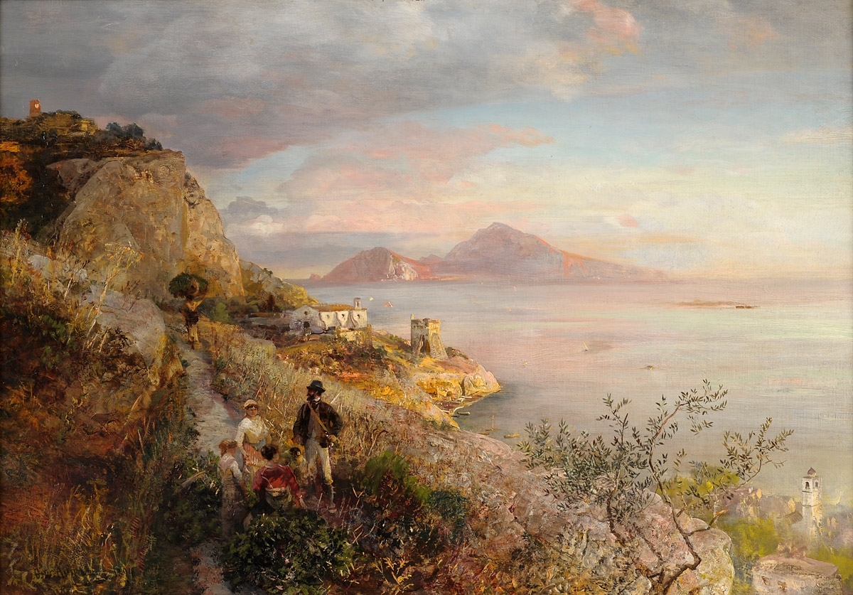 Gulf of Naples with a View of Capri Painting Oswald Achenbach Oil